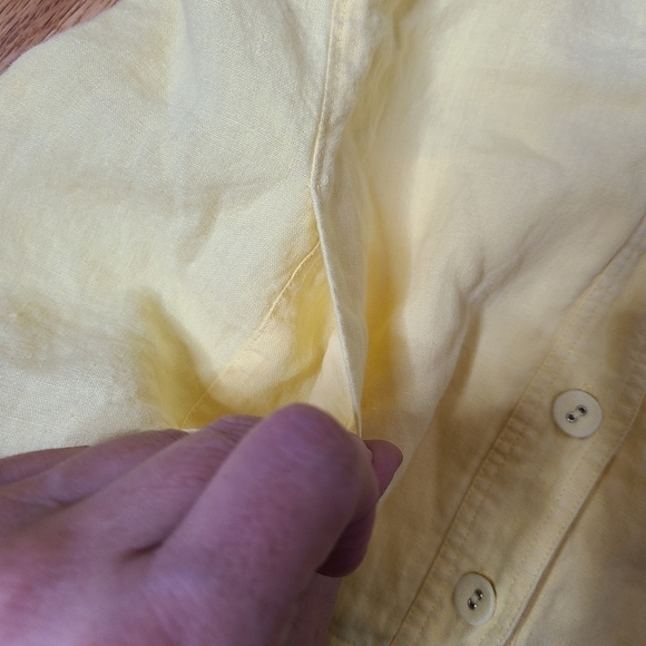 Eileen Fisher Medium Petite Pale Yellow Organic Linen Button Front Blouse - Picture 7 of 8